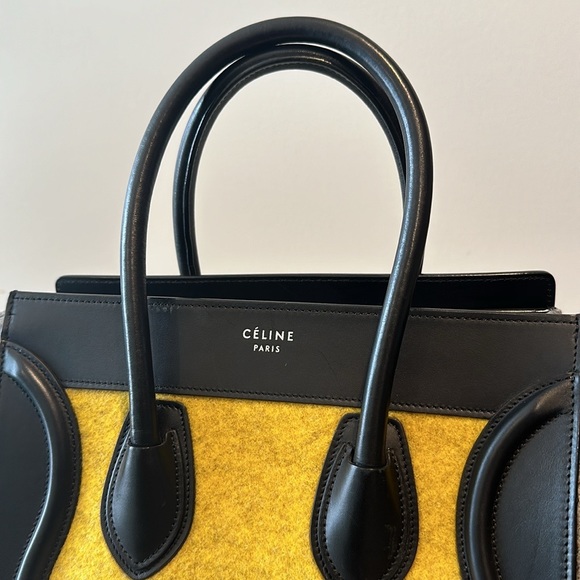 Céline Yellow, Grey, Black Leather & Wool Felt Micro Shopper Tote Fall 16’ - Picture 4 of 17